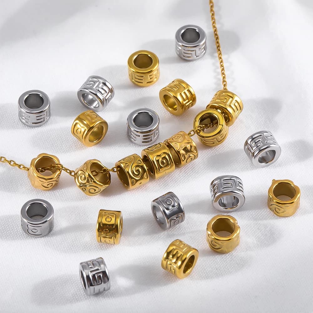 5pcs Stainless Steel Vintage Large Hole Tube Spacer Beads for DIY Beaded Bracelet Necklace Jewelry Making Accessories
