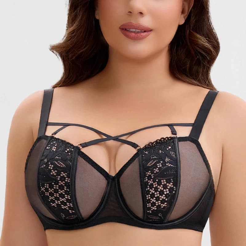 Sexy Womens Ultra-thin Minimizer Bra Lace Bandage Underwire Female Breathable Plus Size Lingerie 34 36 38 40 42 C D DD E F FF G