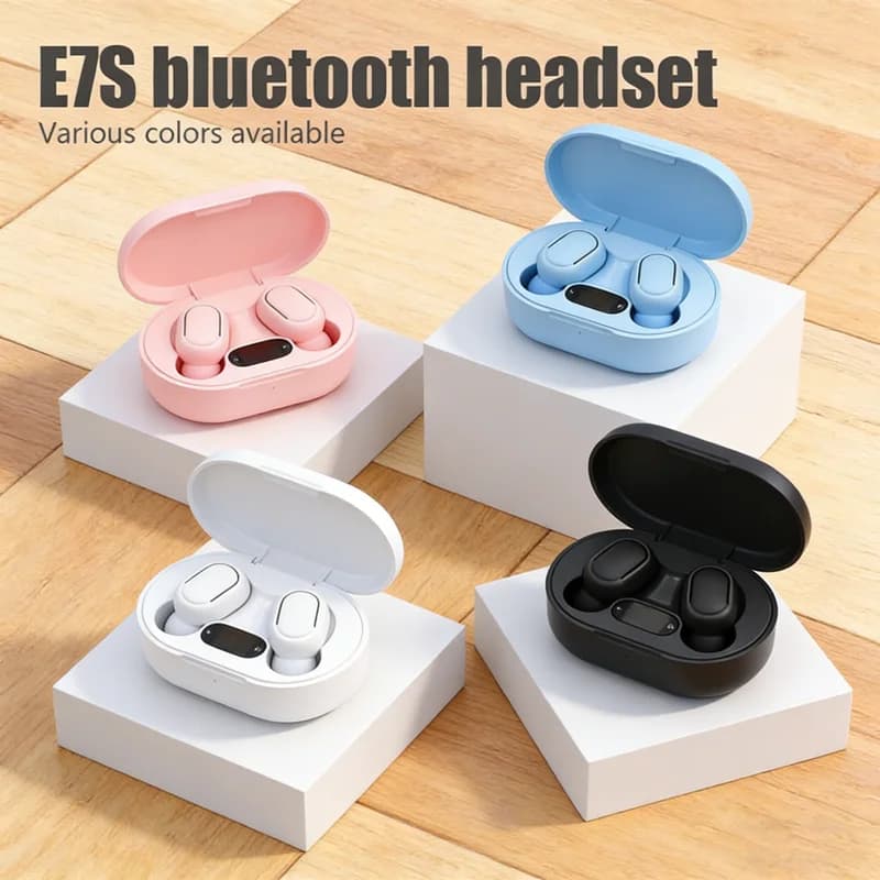 Bluetooth E7S TWS headphones with microphone, Hi-Fi 9D stereo headphones, wireless earphones.