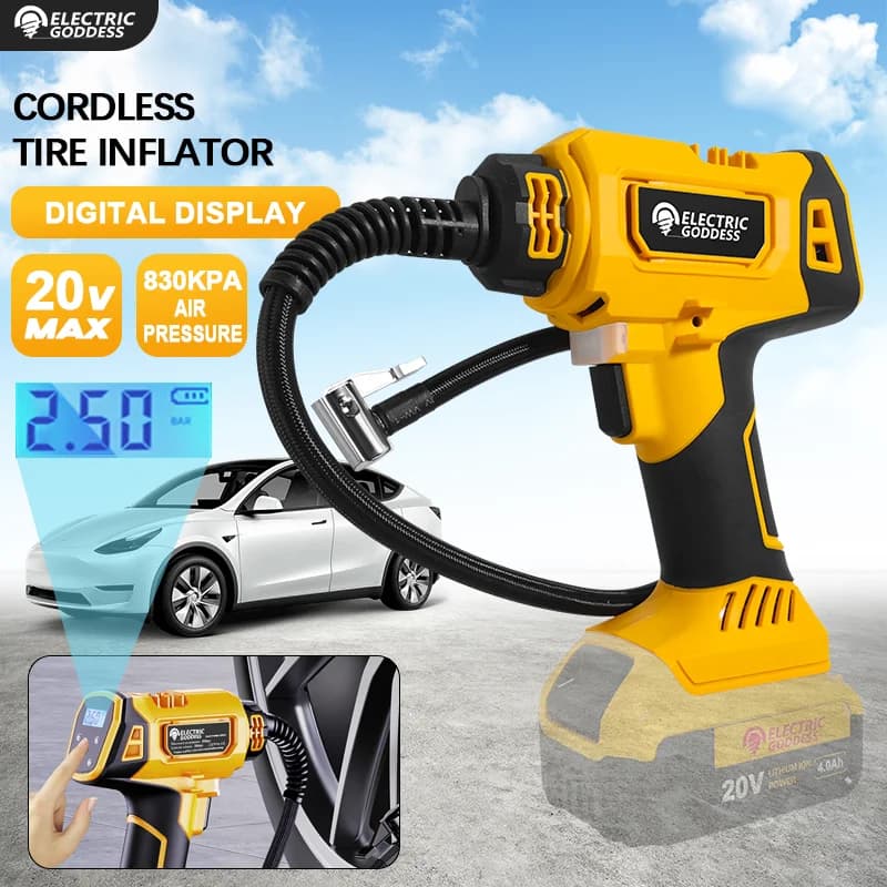EGOD 830kpa Compressore d'aria per gonfiaggio pneumatici a batteria 140W con display digitale Pompa di gonfiaggio elettrica per batteria Dewalt 20V