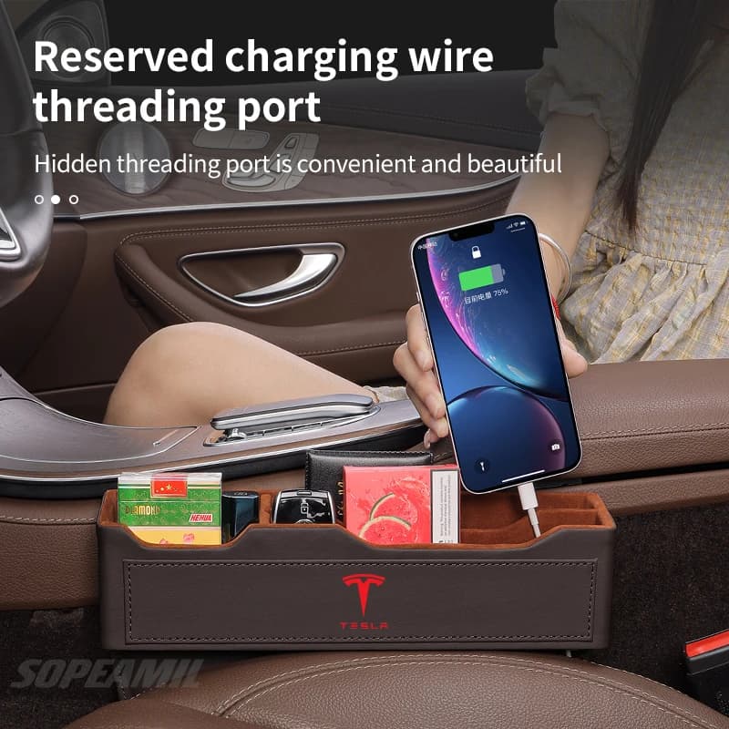 Per Tesla Modello 3 Modello Y Modello S Modello X Cybertruck Seggiolino auto in pelle Scatola di immagazzinaggio delle fessure Gap del sedile Slot Organizer Accessori