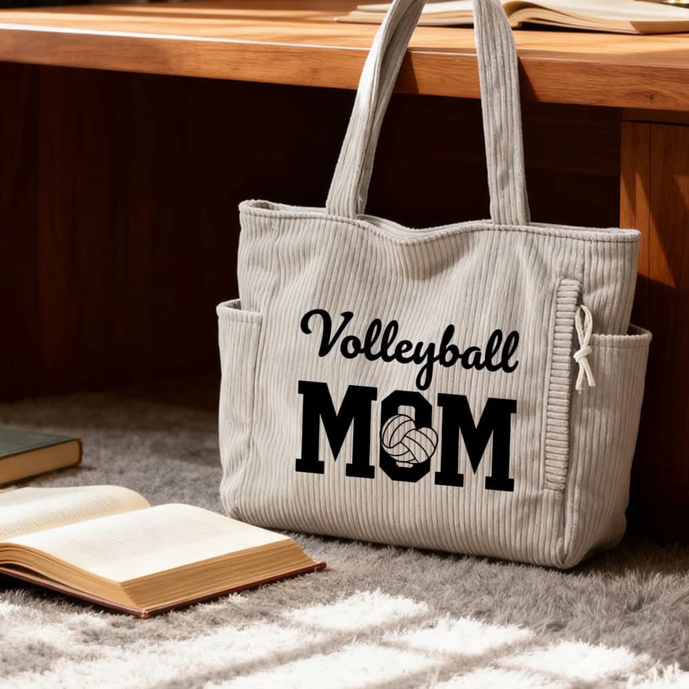 Borsa tote da donna in velluto a coste per la mamma appassionata di pallavolo, perfetta per la festa della mamma, compleanno, Natale, apprezzamento della squadra, shopping, spiaggia, viaggi