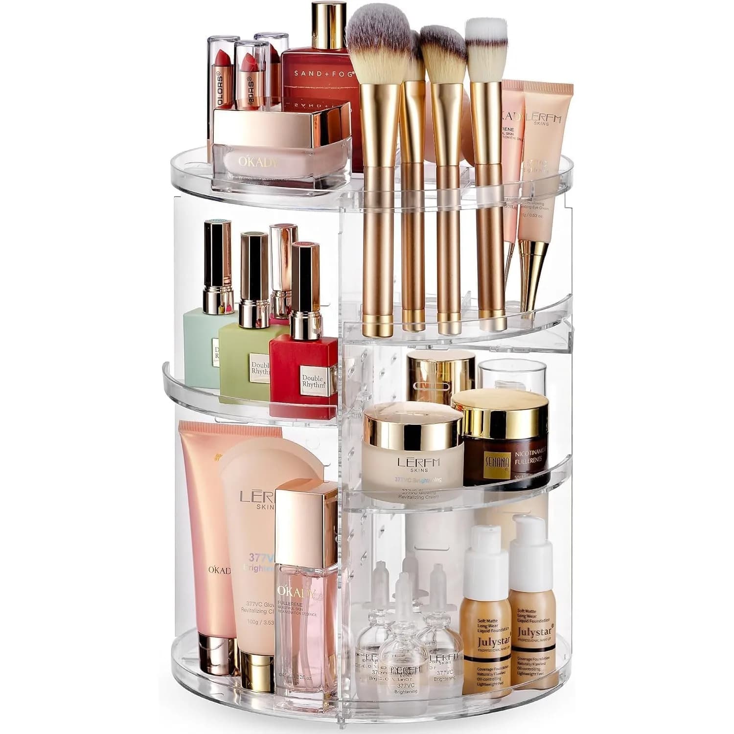 360 Rotating Makeup Organizer Countertop with Adjustable Shelves for Bedroom Dresser Vanity Storage