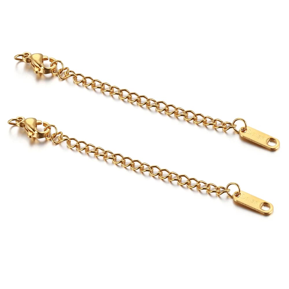 Catena di coda di estensione estesa in acciaio inossidabile placcato oro da 10 pezzi con connettore per chiusure a moschettone per risultati di collana di gioielli fai da te