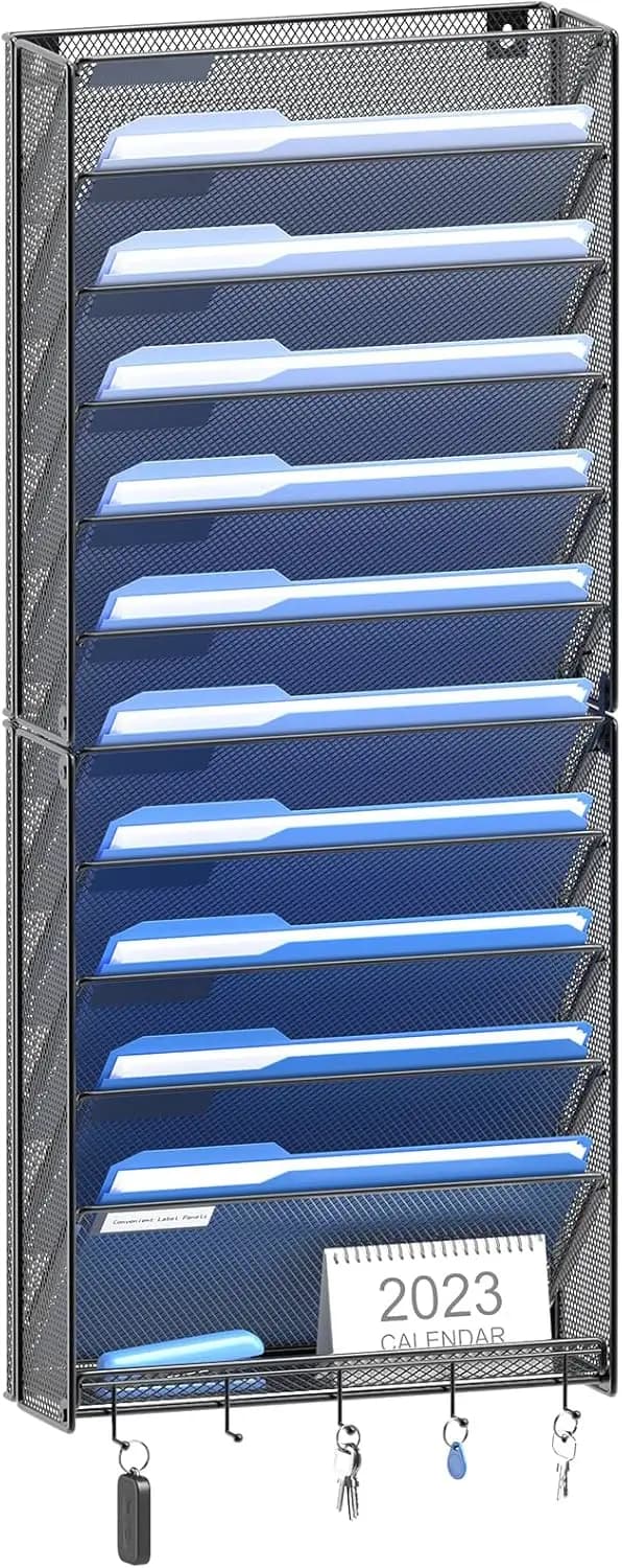 Organizzatore di documenti a parete verticale a 12 livelli con ganci, porta documenti da ufficio per una conservazione efficiente