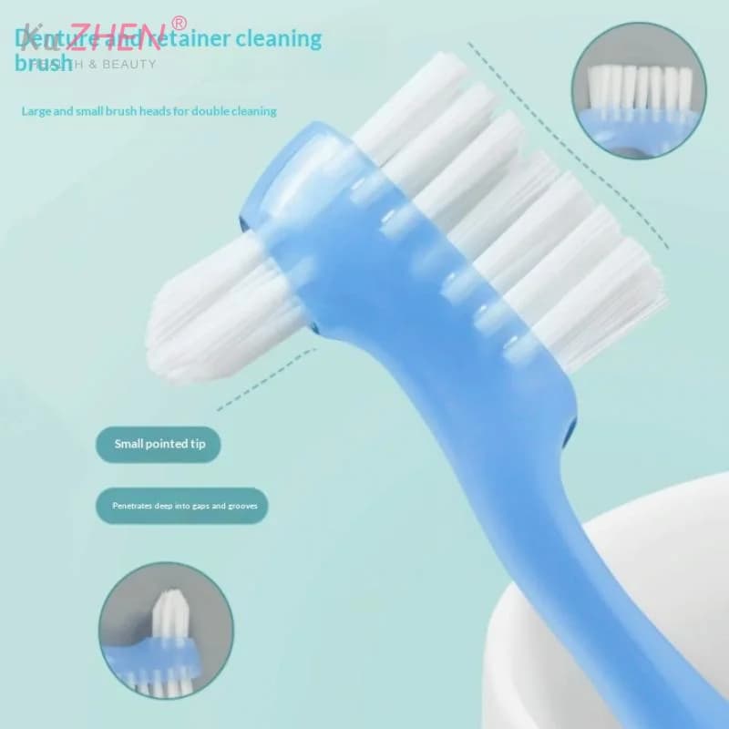 1Pcs Denture Brush Dual Heads for False Teeth Invisible Braces Cleaning Soft Comfortable Handle for Family Dental Care