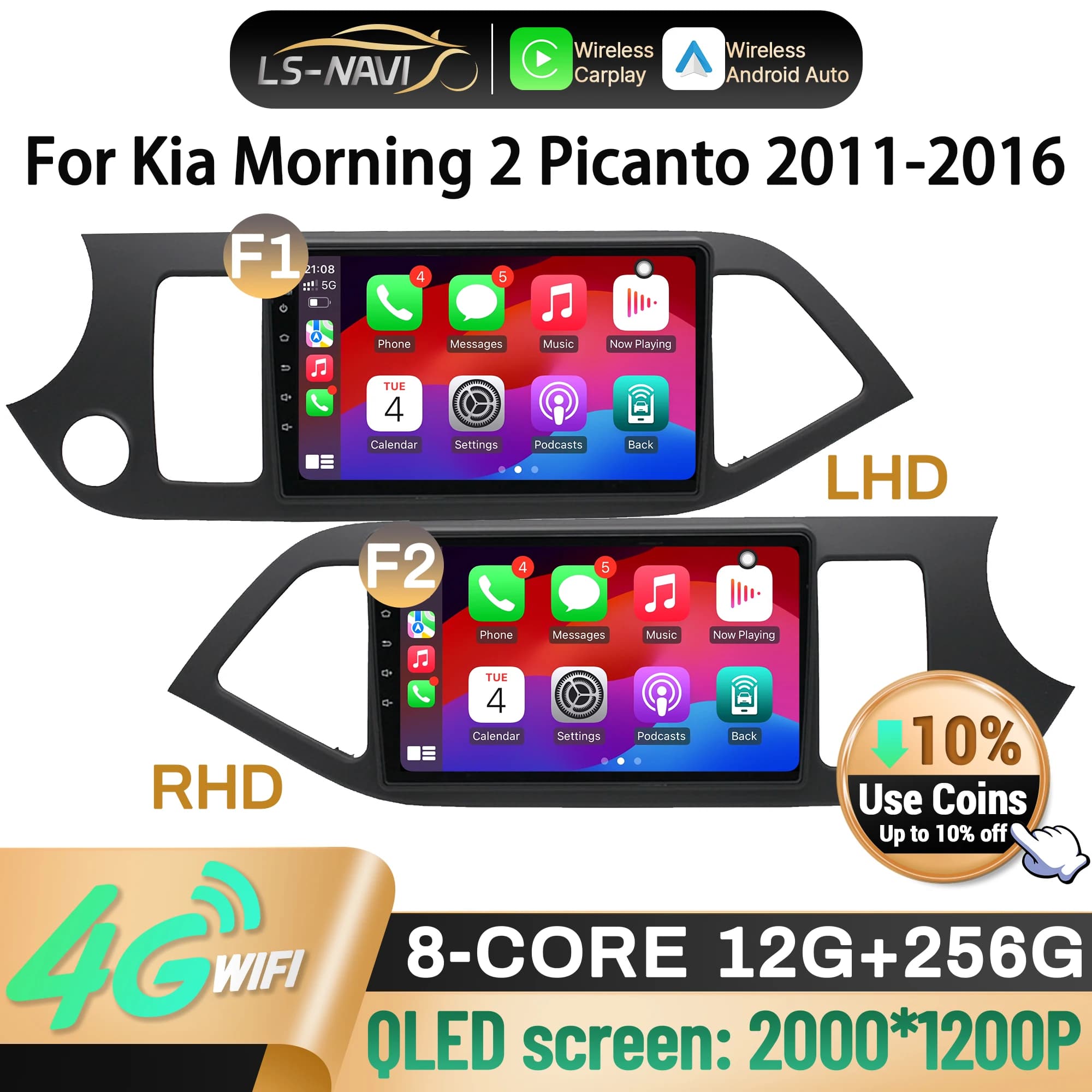 Android 14 Car Radio For Kia Morning 2 Picanto 2011-2016 4G GPS Wireless Bluetooth Carplay Multimedia Head Unit Touch Screen