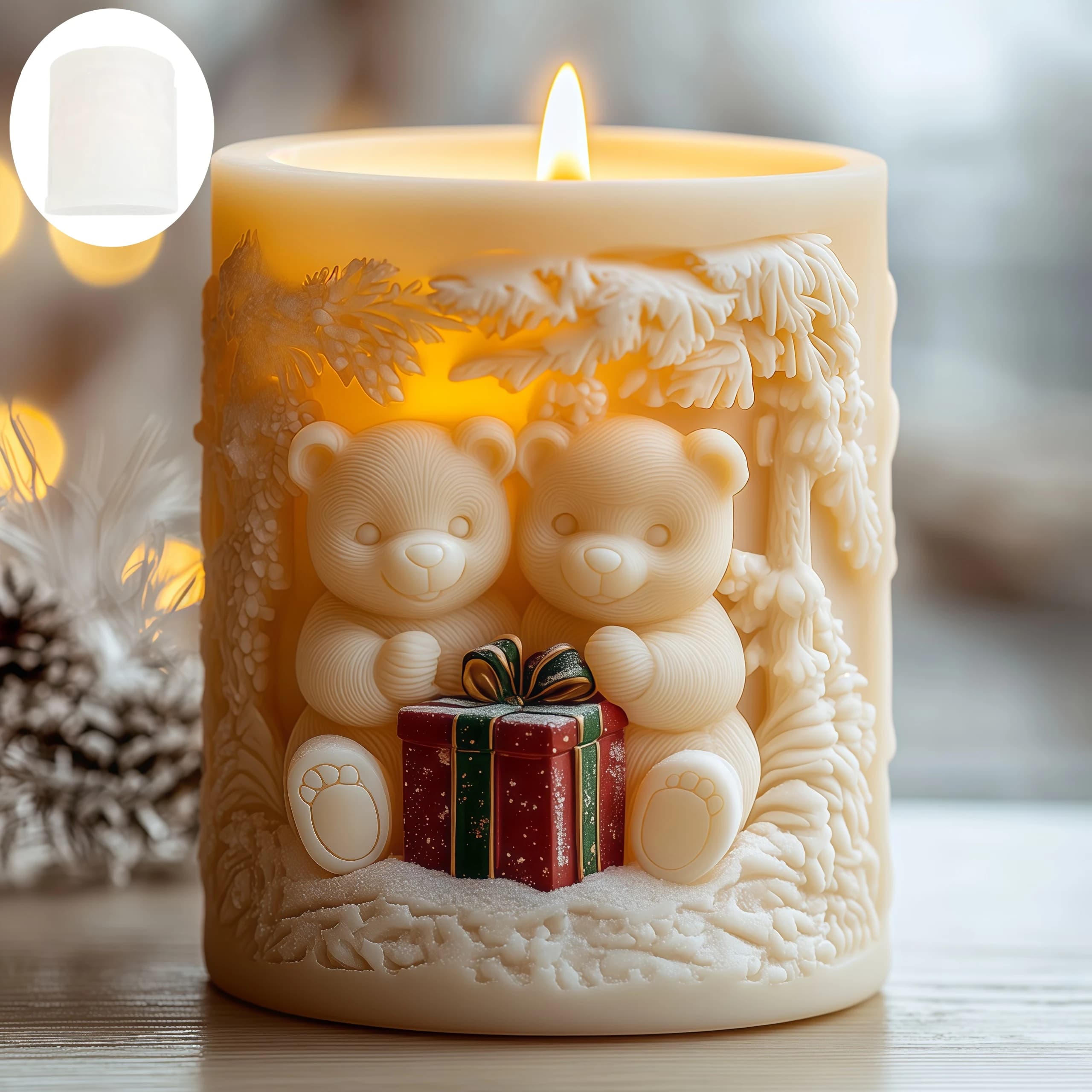DIY Couple Bear Gift Box Embossed Cylindrical Candle Silicone Mold Couple Dogs Embossed relief Candle Mould Resin Gypsum Molds