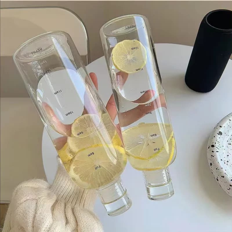 Instagram style time graduated cup, car mounted transparent plastic cup, creative portable large capacity internet famous water
