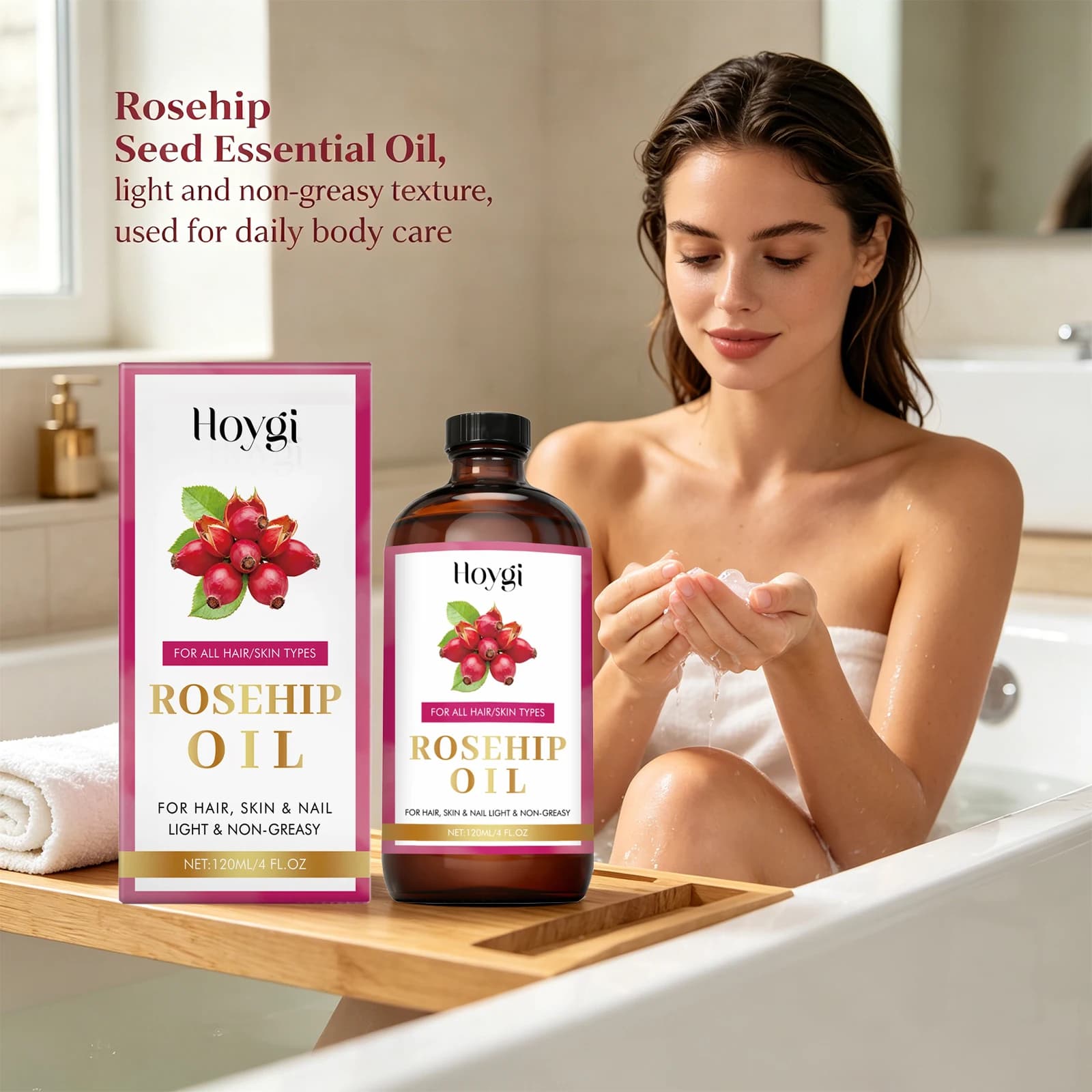 Olio Essenziale Lenitivo di Semi di Rosa Canina per Capelli, Pelle e Unghie, Olio Idratante e Riparatore per Massaggi