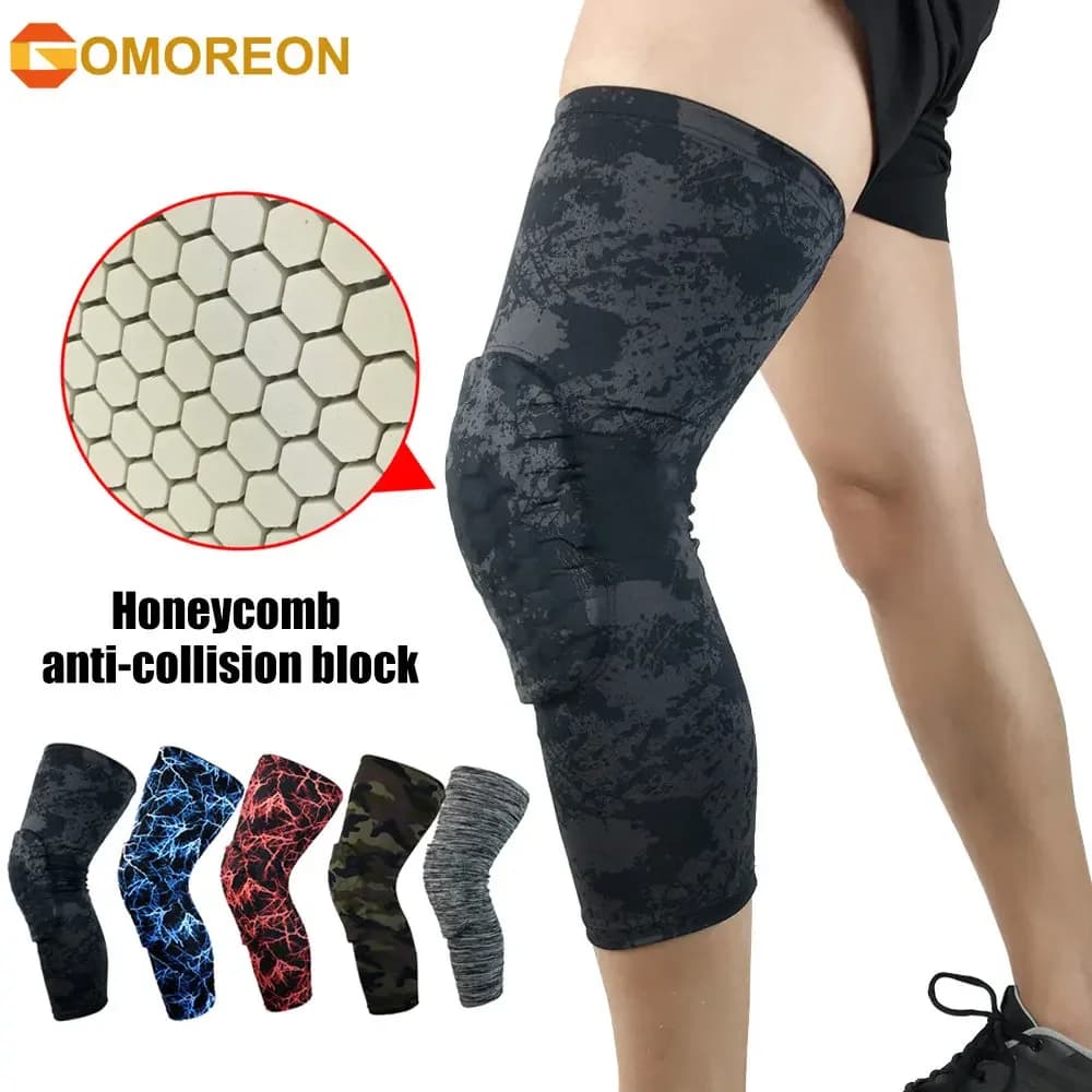 1 pz supporto per ginocchio tutore, protezione per ginocchiera manica gamba ginocchiera antiscivolo a nido d'ape-pallavolo Baseball calcio Wrestling