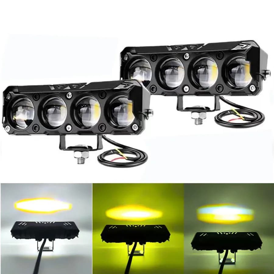 Faretto LED per moto Fendinebbia a doppio colore con fascio alto/basso per auto camion SUV UTV 12V 24VMini Lente Faro Luce di guida 4 lenti