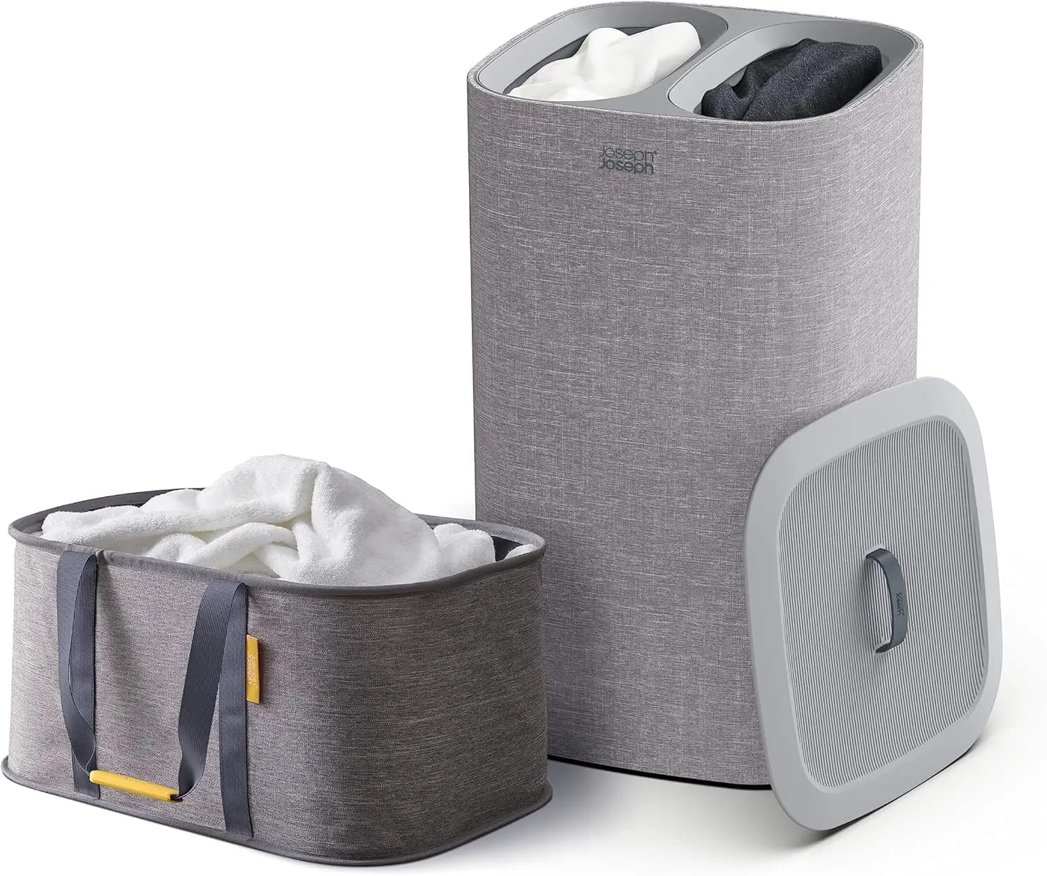 Set di Cesti per Bucato Pieghevoli - 2 Pezzi con Cesto da 35L e Cesto a Doppio Scomparto da 60L con Sacchi Rimovibili, Grigio
