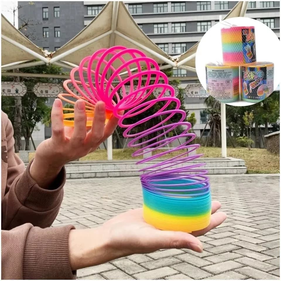 divertente moda colorato arcobaleno cerchio pieghevole in plastica molla bobina antistress agitarsi giocattoli per bambini educativi creativi