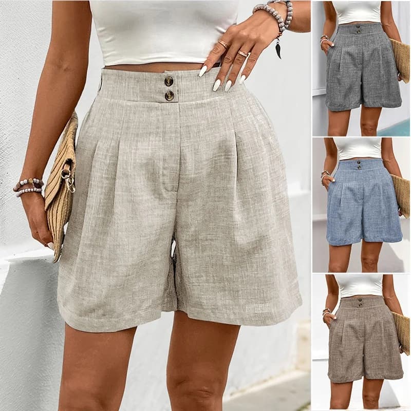 Comfortable Pure Color Casual Women's Straight Leg Pants Elastic Waist Shorts Versatile Comfy Korean Style Spring Fashion