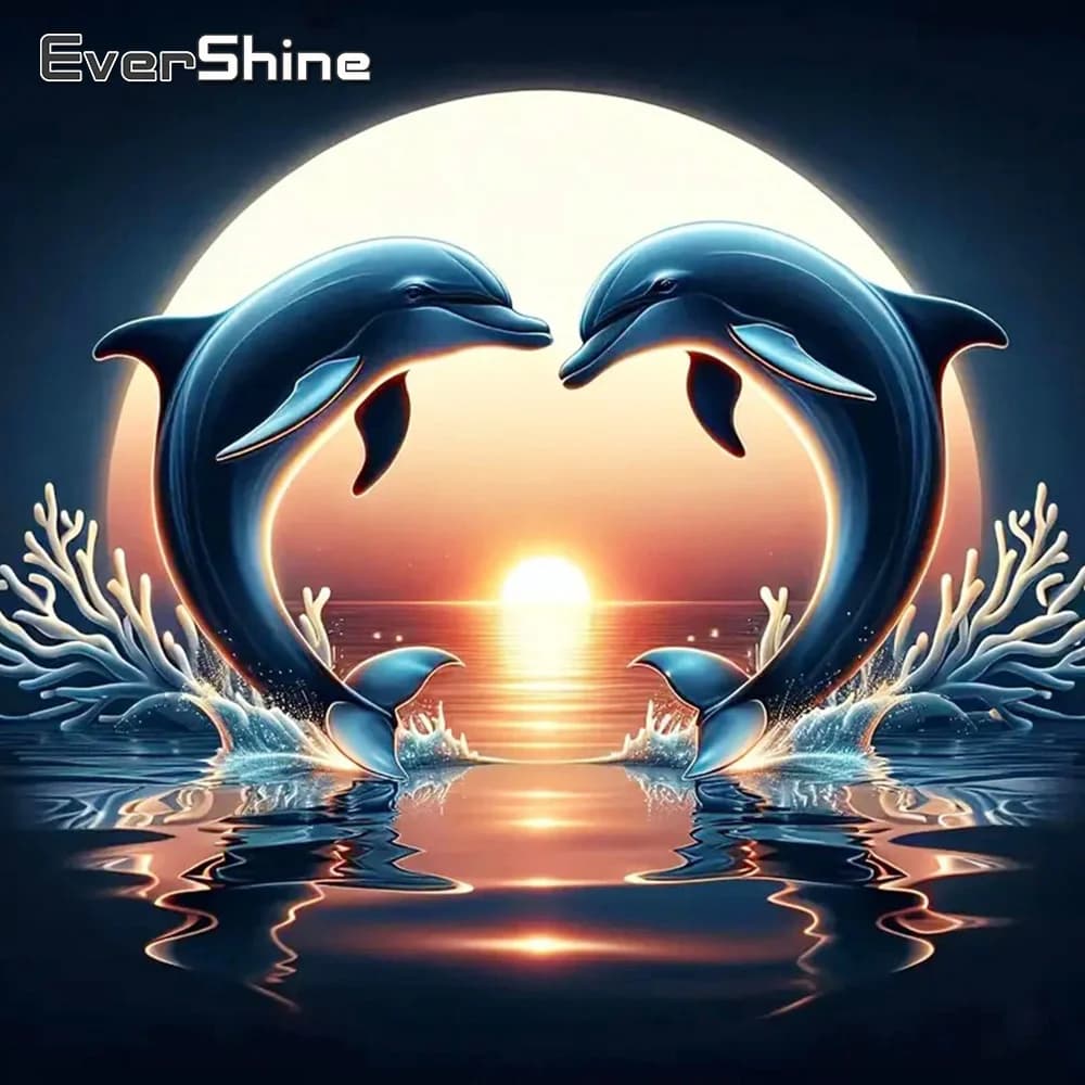 Evershine Pittura diamante animale Delfino Ricamo Mosaico Tramonto Nuova collezione Kit ricamo mare Passatempo fatto a mano