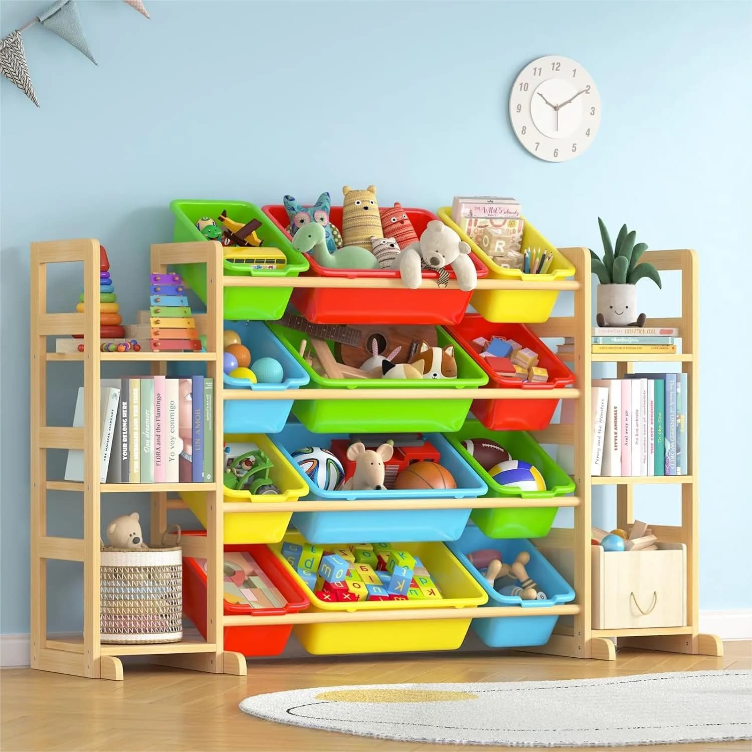 Organizzatore per Giocattoli con 12 Contenitori e 6 Ripiani per Stanza dei Giochi, Camera da Letto, Asilo Nido