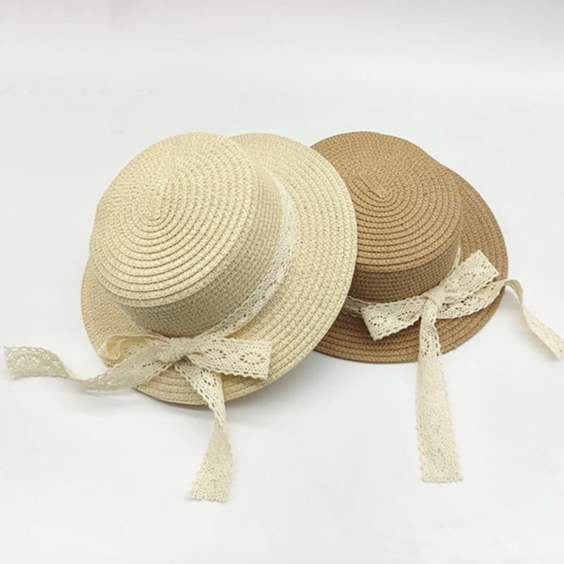 Cappello di paglia con protezione solare traspirante per bambini nuovo cappello da spiaggia con cappello da sole Versatile in pizzo con Top piatto