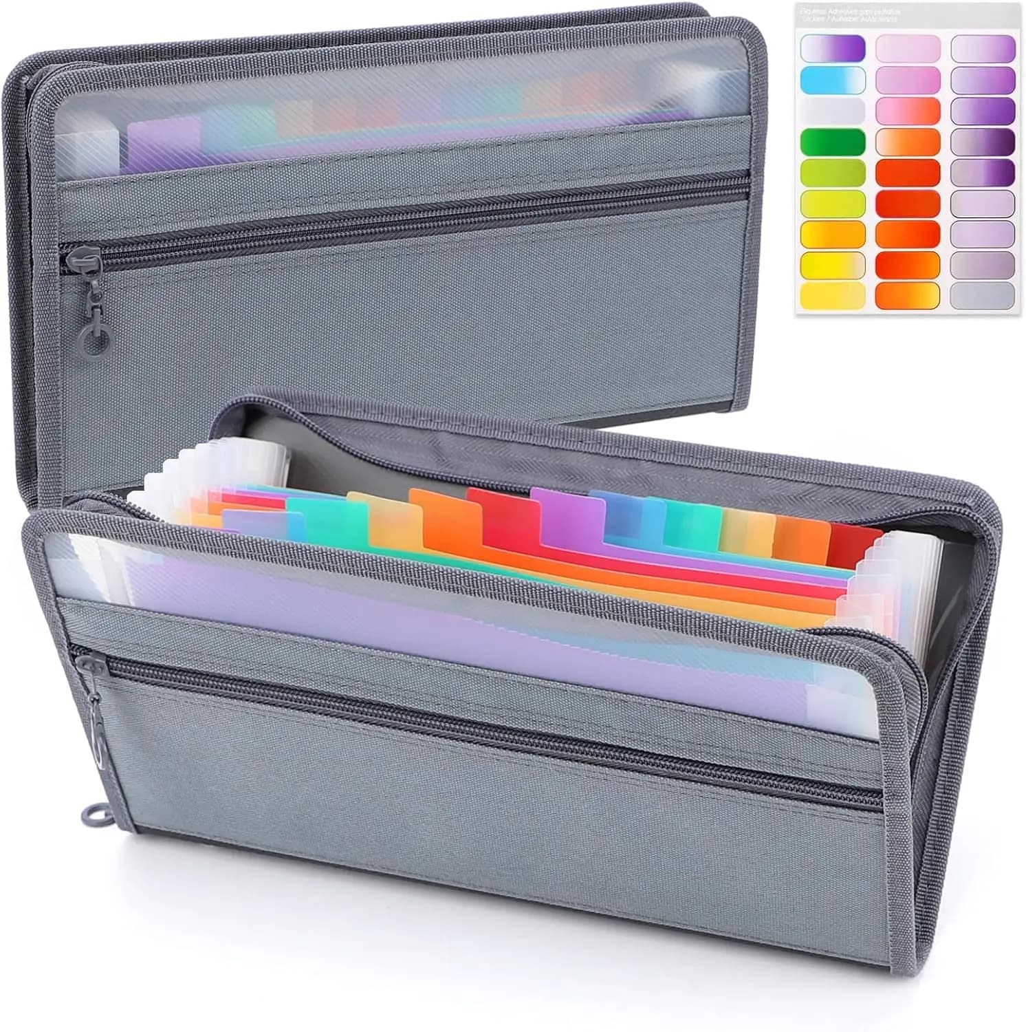 Organizer per Documenti A6 a Fisarmonica con Cerniera di Sicurezza, Cartella Espandibile a 13 Tasche con Porta Matite Frontale