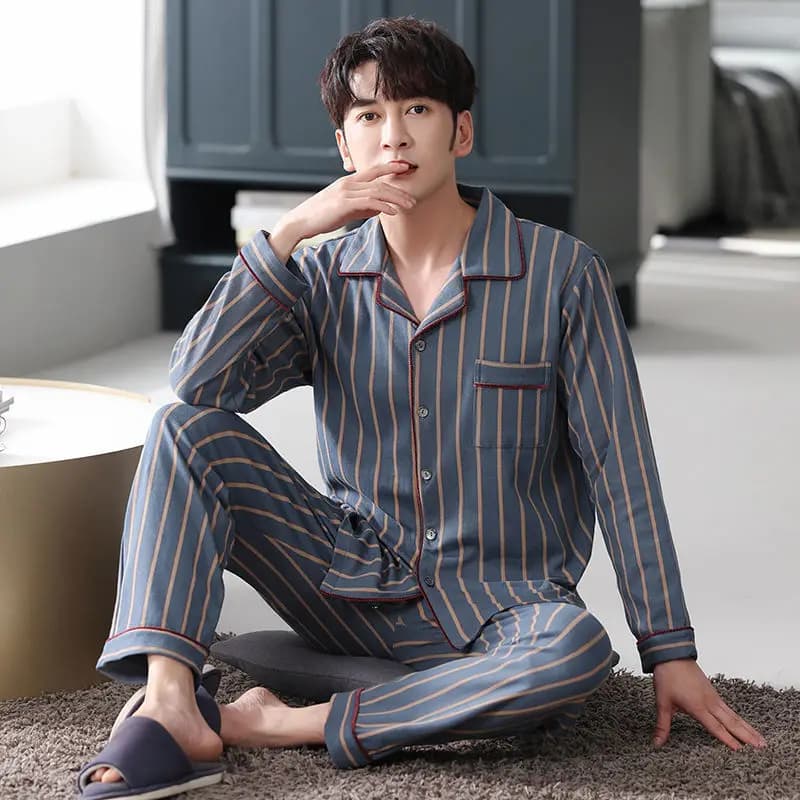 Men's Pajama Set Long Sleeve Long Pants Thin Comfortable for Fall Winter Loungewear