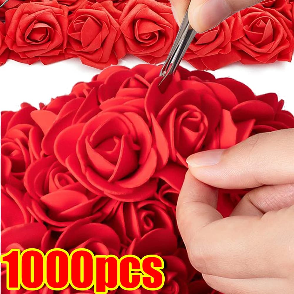 Wholesale Red Rose Heads Flower Foam Gift DIY Artificial Teddy Wedding bouquet Valentine's house 3.5 cm floral decorations