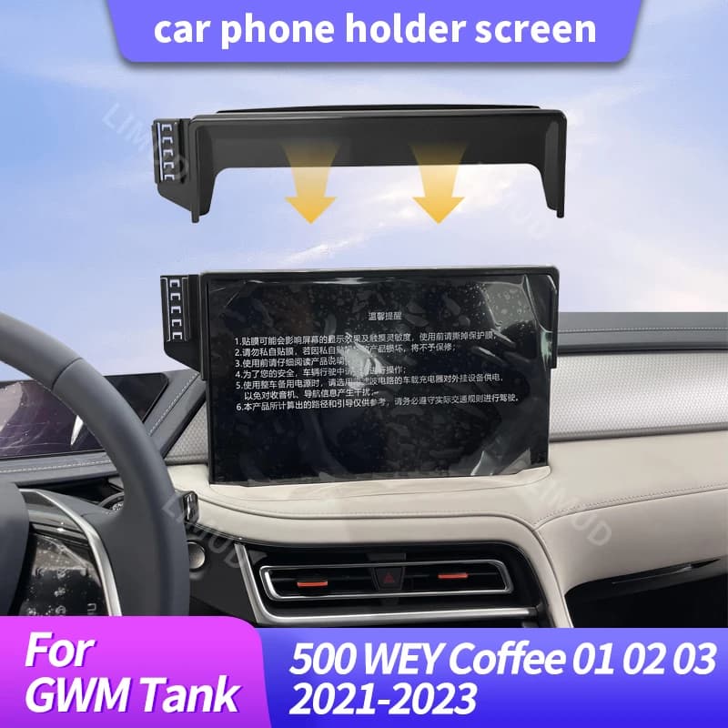 Supporto per telefono da auto per GWM Tank 500 WEY Coffee 01 02 03 2021 2022 2023, base fissa per schermo, supporto GPS, ricarica wireless per telefono