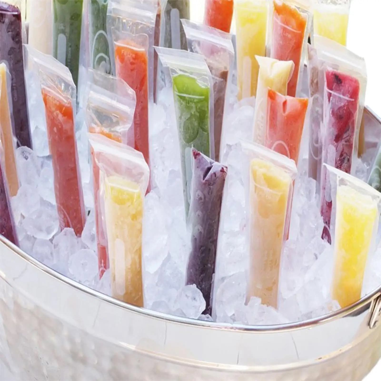 Sacchetti per ghiaccioli, 100 pezzi, a prova di perdite, per alimenti, con chiusura a zip, stampo per ghiaccioli estivo per succhi, frullati, snack salutari, bastoncini di yogurt