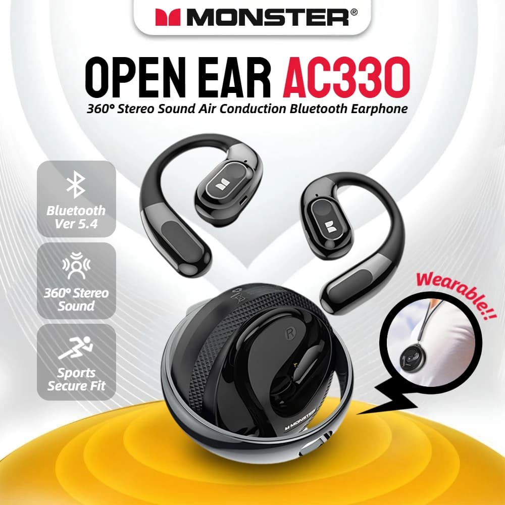 Monster Open Ear AC330 Cuffia Bluetooth Conduzione aerea Auricolari sportivi HiFi Stereo Bluetooth 5.4 Ture Auricolari TWS wireless