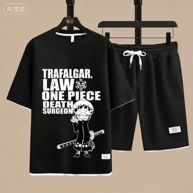 Nuovo Set T-shirt e Pantaloncini One Piece Trafalgar Law 2026 da Uomo - Completo Estivo Casual Sportivo Anime