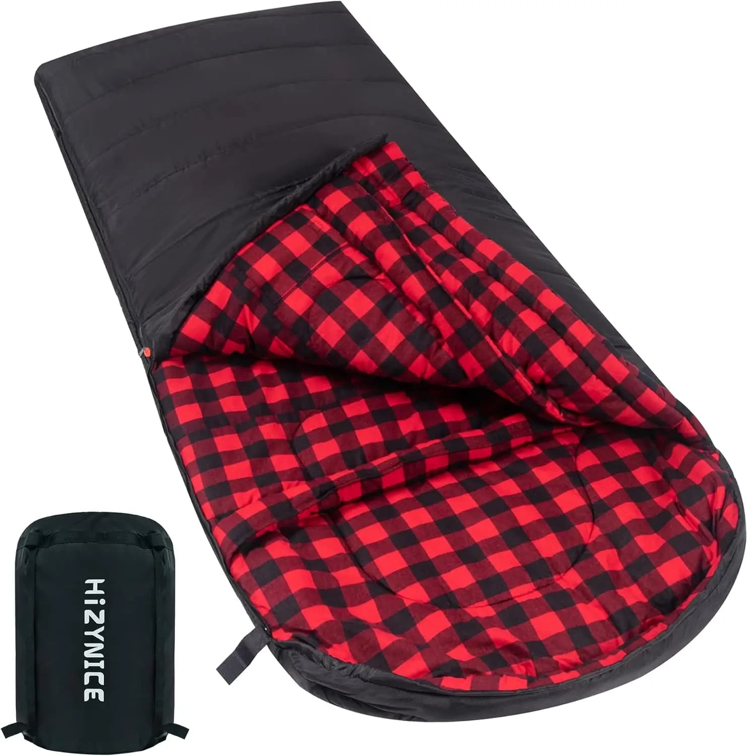 Sacco a Pelo Extra Large in Flanella per Adulti, 100% Cotone, per Campeggio in Clima Freddo con Sacca di Compressione