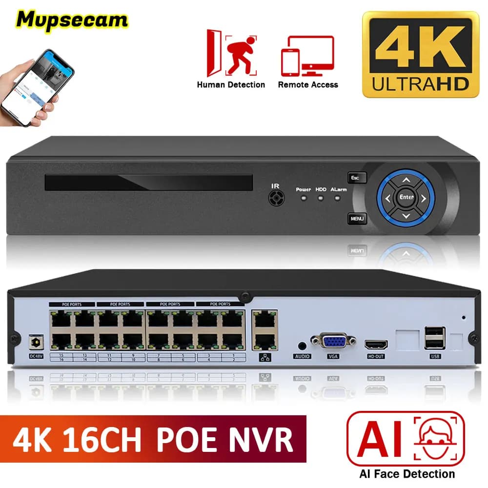 Xmeye Smart 16CH 4K 8MP POE NVR Per POE IP CCTV Sistema di telecamere di sorveglianza H.265 + CCTV NVR Audio Video Recorder Accesso remoto