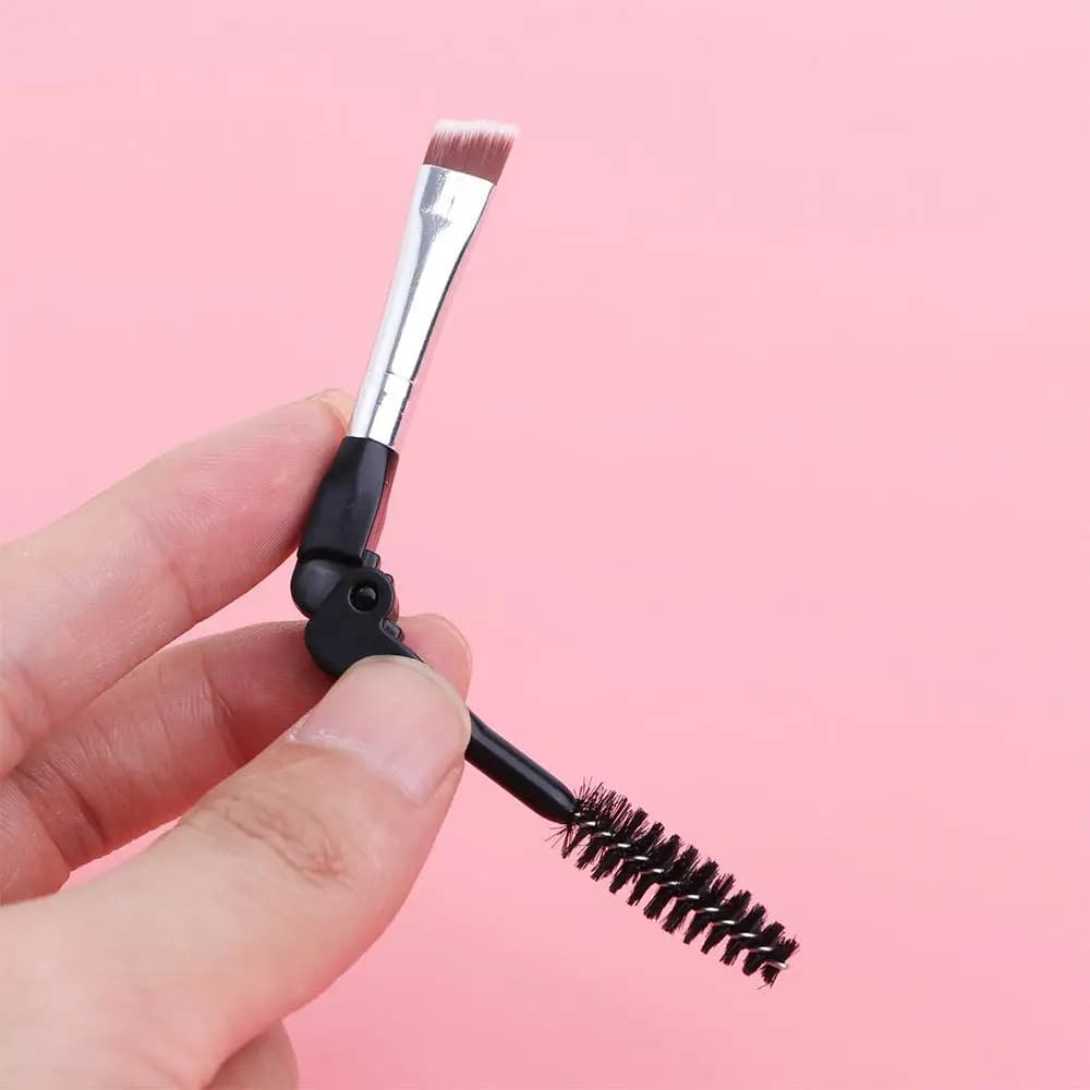 Strumento da Viaggio per la Cura Personale: Pennello Trucco Portatile, Pennello Angolato Doppio per Sopracciglia, Pennello Spoolie, Pennello Pieghevole per Sopracciglia, Applicatore Mascara