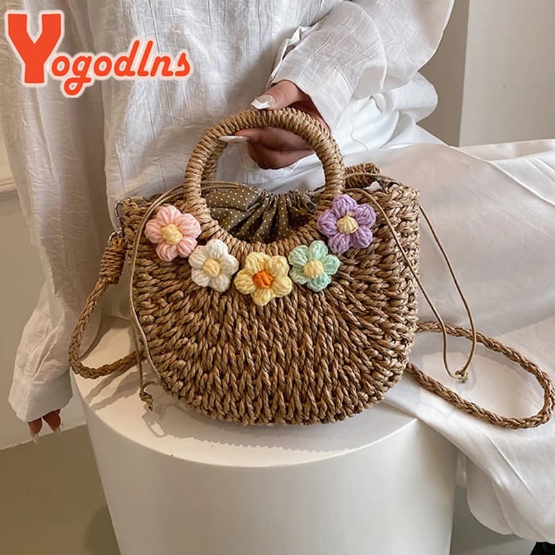 Yogodlns borse di paglia donna estate borsa in Rattan intrecciata a mano borsa intrecciata a mano borsa da spiaggia in vimini borsa Bohemia Bali bolsos mimbre