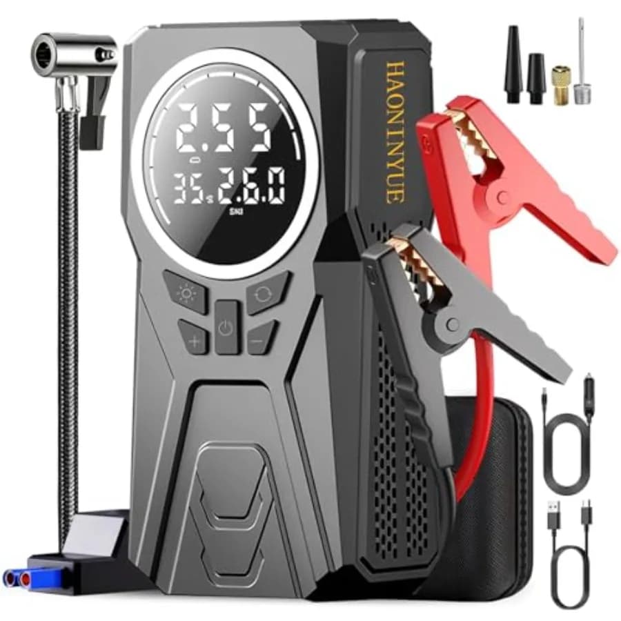 Avviatore di emergenza per auto con compressore d'aria Alimentatore di emergenza 3000A per batteria del veicolo Boost 150PSI Gonfiatore portatile per pneumatici Compa