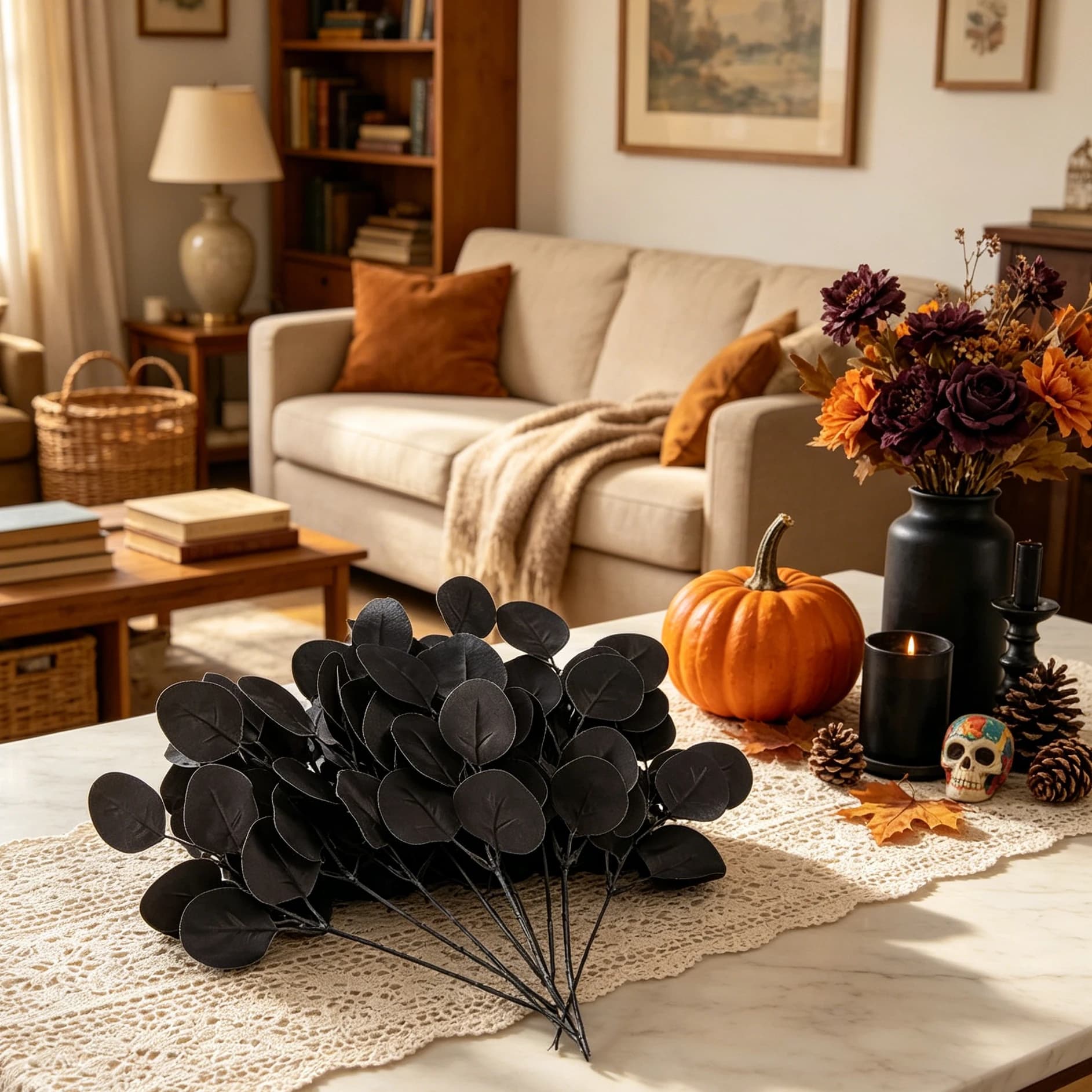 10/20pcs Fake Plants Eucalyptus Leaf Artificial Flowers Basket Vases Home Decor Wedding Bouquets Halloween Day Of The Dead Gifts