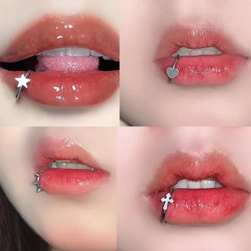 Anello per labbra in acciaio inossidabile incernierato morsi di stella Piercing anelli al naso orecchini ragazza piccante cuore Labret verticale Piercing gioielli per il corpo
