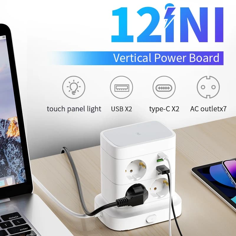 EU Plug socket power strip outlet wall socket power outlet power socket adapter electrical outlet 2 meters LED night light