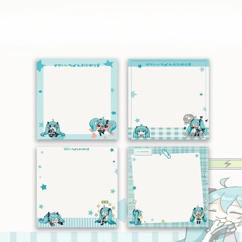 Set di Foglietti Adesivi Quadrati Non Adesivi Hatsune Miku Nuova Estetica, Blocco di Carta Kawaii con Cartoni Animati, Regalo Perfetto per Diariatori e Studenti