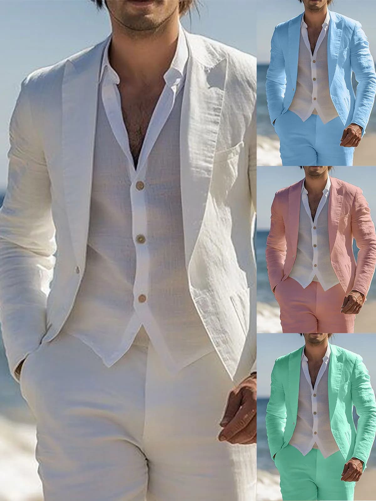 Summer Beach Lino Slim Fit Giacca con risvolto con visiera Abiti maschili per uomo Luce sottile e traspirante Trajes Para Hombre Tuxedo personalizzato