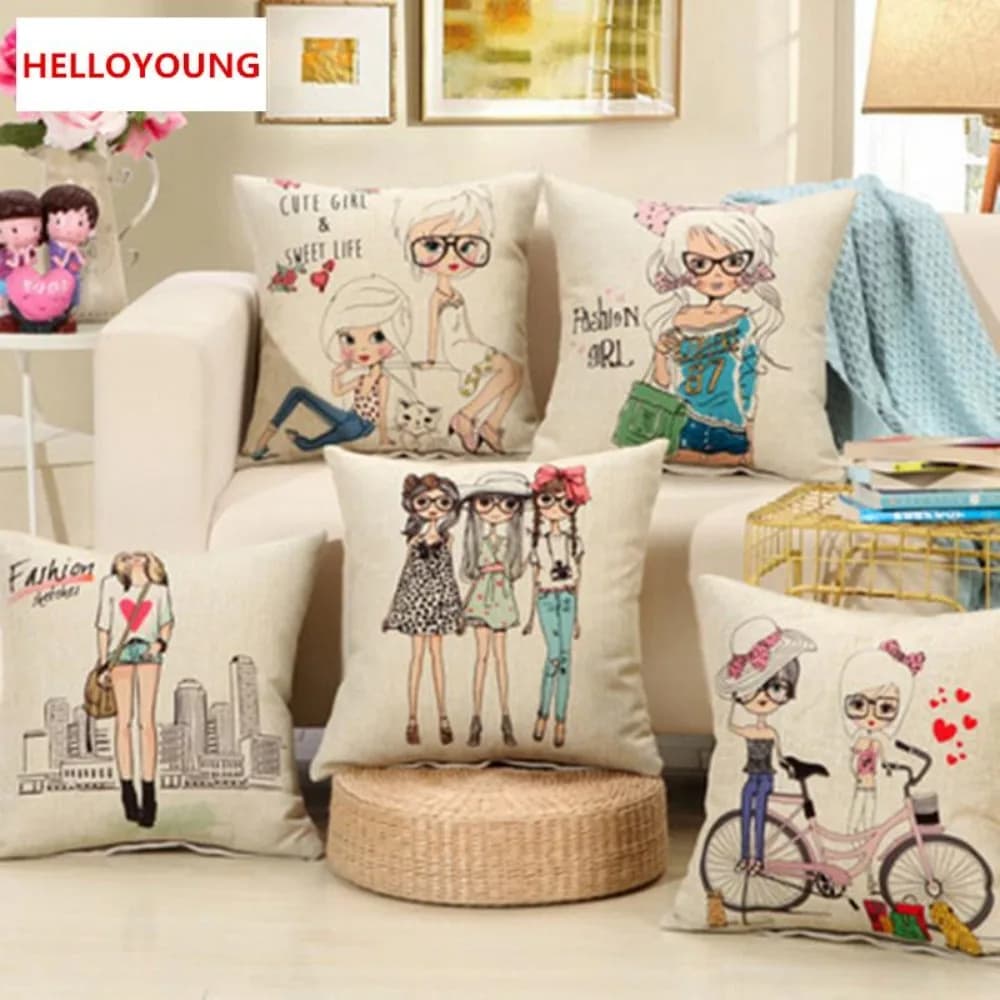 CIFBUY Fashion Girl Decorative Lumbar Cushion Cover Luxury Throw Pillow Case for Home Chair Seat