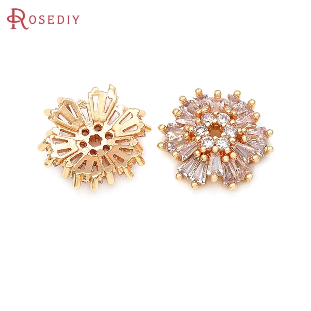 18K Gold Color Brass Zircon Flower Beads Caps Necklace Earrings High Quality Diy Jewelry Accessories Jewellery Making Materials