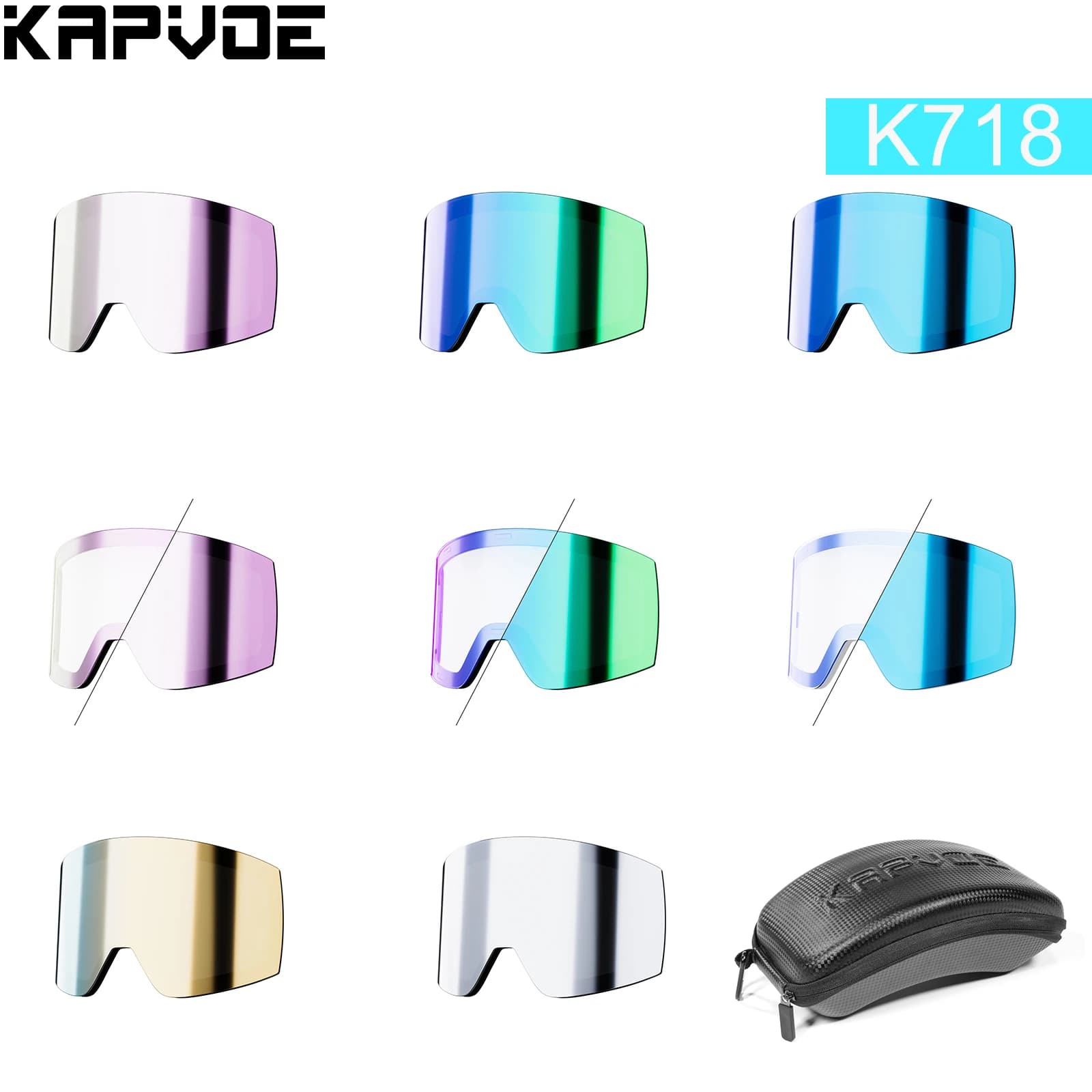 KAPVOE K718 Lenti magnetiche Occhiali da sci Lente antiappannamento UV400 Fotocromatiche Sport all'aria aperta Bici Inverno Motoslitta Parti di ricambio