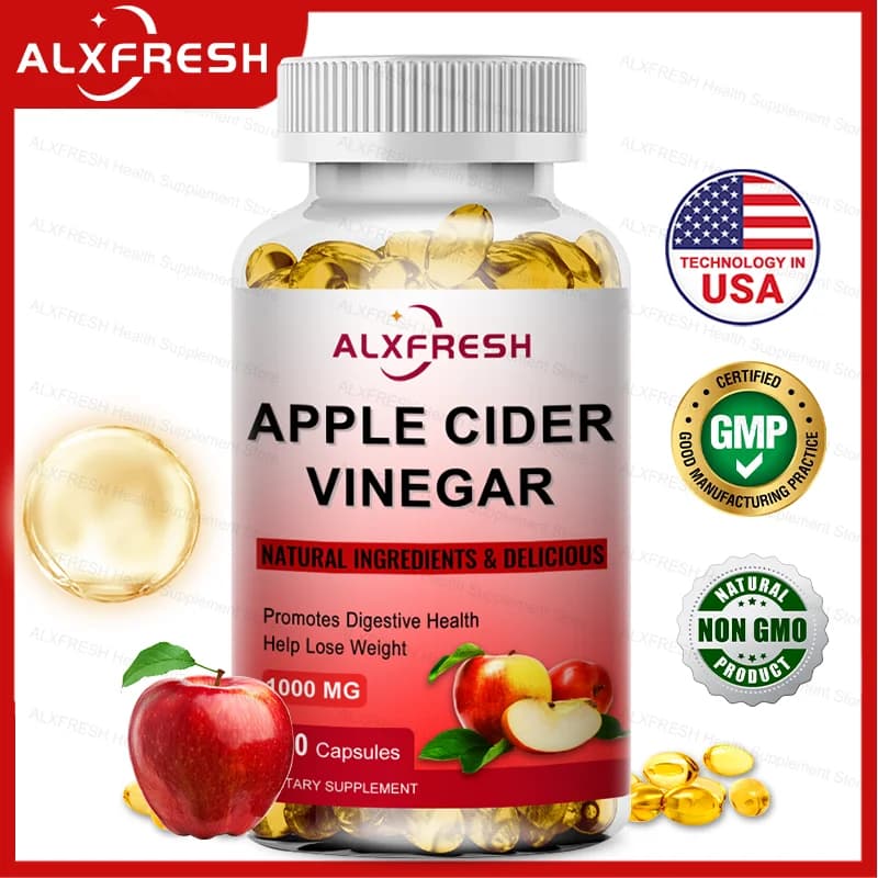 Apple Cider Vinegar Capsules Flat Belly Weight Management, Digestion Detox Metabolism Burn Fat Appetite Suppressant
