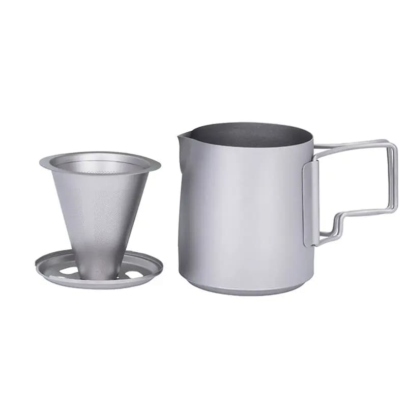 ABMH-Detachable Filter Included Titanium Pour-Over Coffee Cup, Portable Slow Drip Paperless Coffee Maker Set For Camping