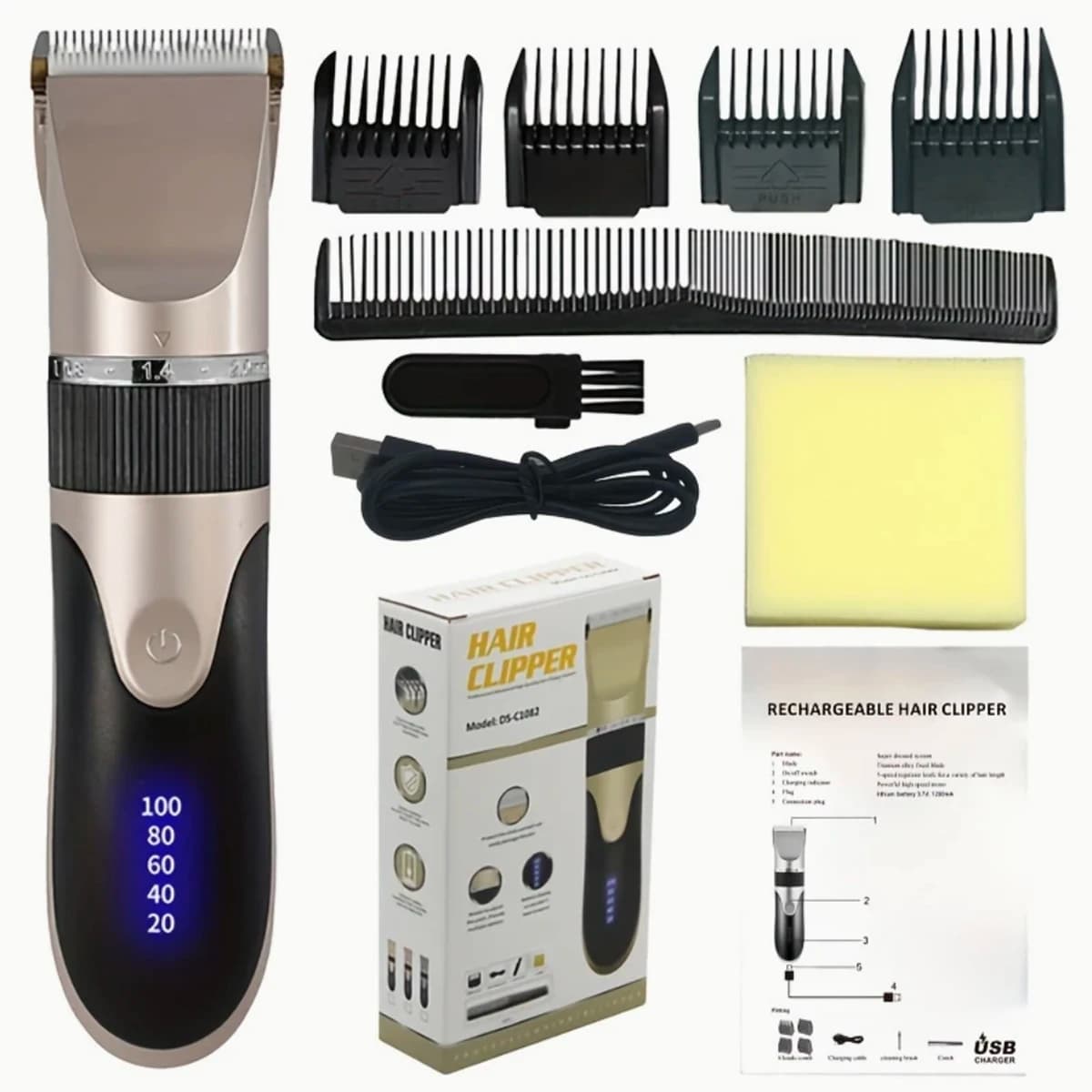 Trimmer Haircuts with combs and 4 caps, haircut blade, body hairache Trimmer Machine for cutting low noise rechargeable hair