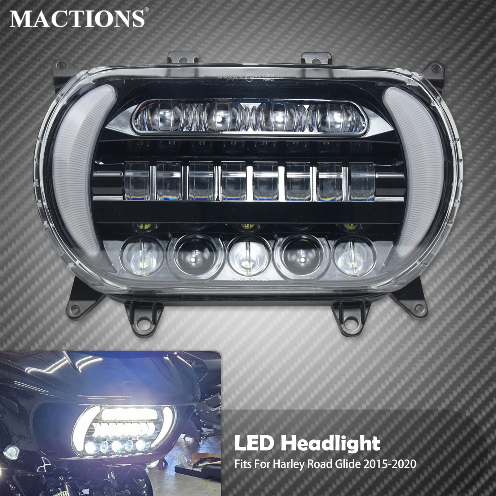 Faro del motociclo LED Indicatori di direzione anteriori Luce di marcia diurna Lampada a fascio alto e basso per Harley Touring Road Glide FLTRX 15-2020