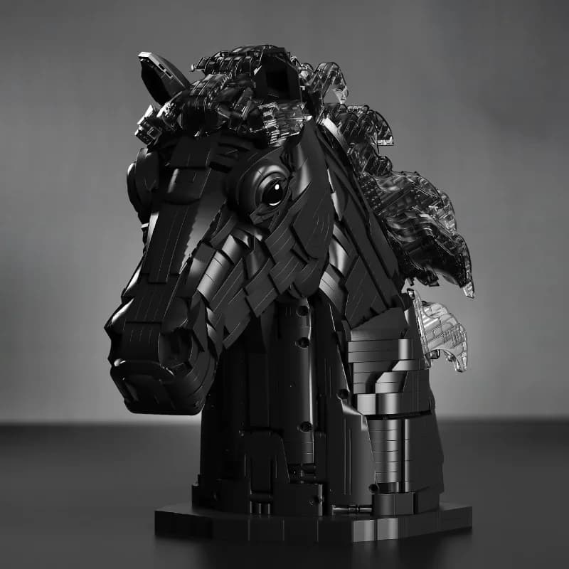 Set di Costruzioni a Blocchi Idea Chess: Modello Testa di Cavallo Nero, Mattoncini da Collezione, Decorazione per la Casa, Regalo per Adulti