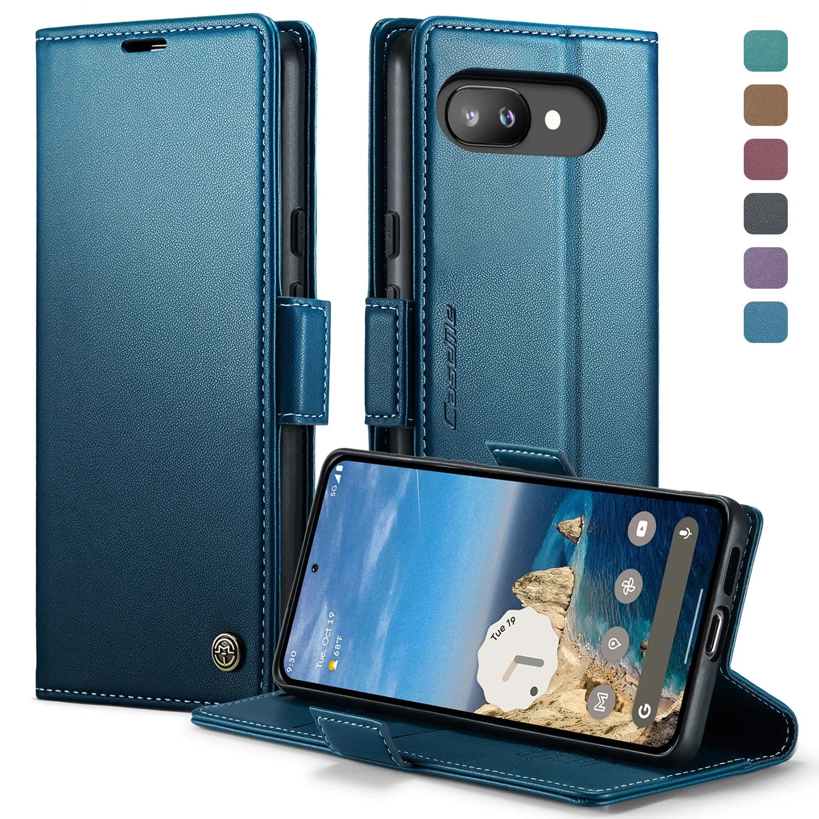 Caseme-023 Custodia a portafoglio con blocco RFID per Google Pixel 10 10Pro 10ProXL Libro Flip Tasca per carte in pelle Borsa per soldi Copertura magnetica