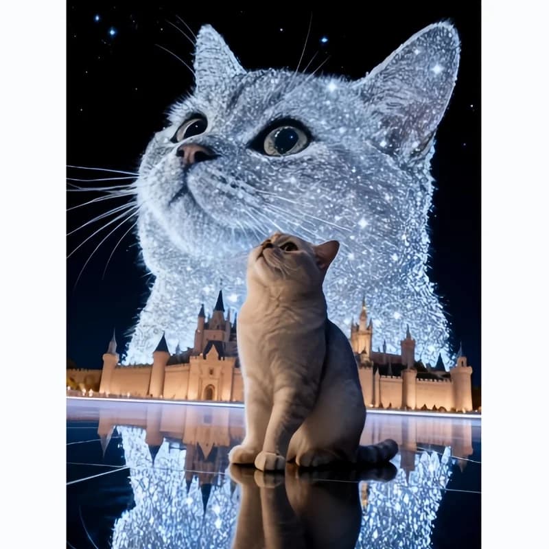 1pc, Starlight Cat and Castle Diamond Painting, Adult DIY Full Drill Sticker Art, Living Room Decorative Hanging Picture