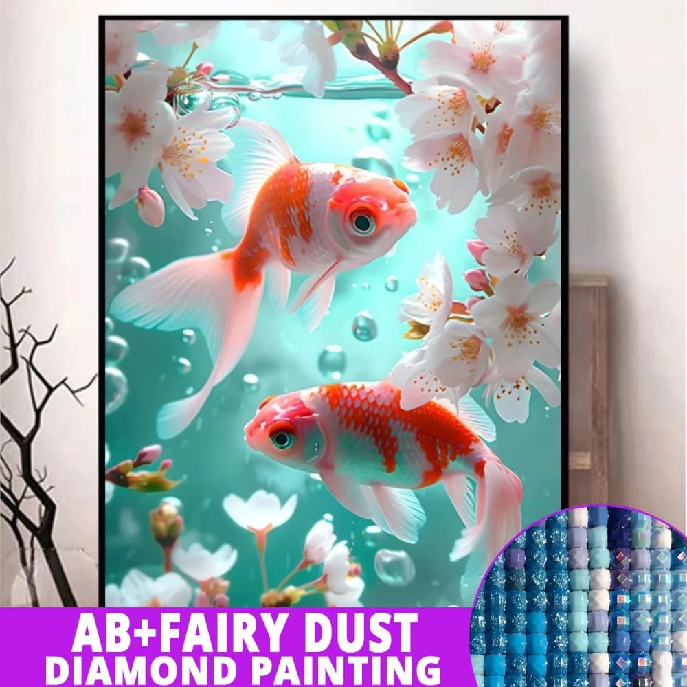 Fairy Dust AB Diy 5D Diamond Painting New 2024 Japanese cherry blossom Koi Fish Full Mosaic Cross stitch Rhinestone Embroidery